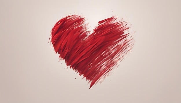 Photo abstract red heart shape painted with brush strokes