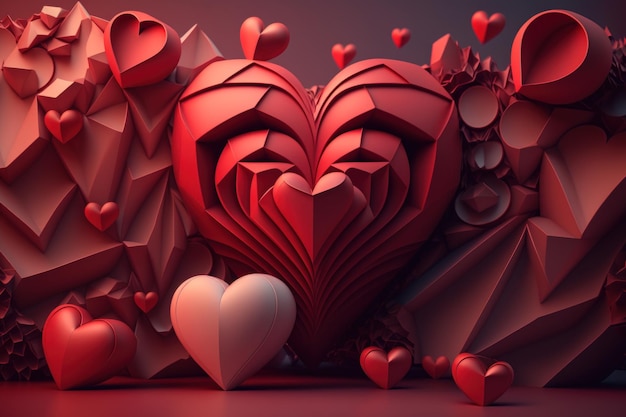 Abstract red hearts romantic love background Generative AI