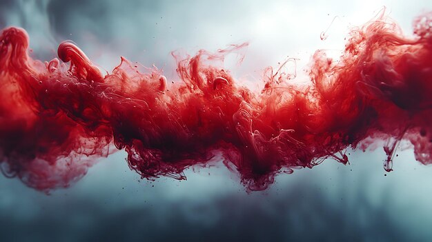 Photo abstract red ink flowing in water creating a dynamic and artistic swirl