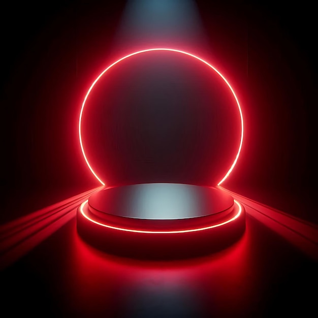 Photo abstract red neon light circle with podium design