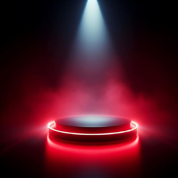 Photo abstract red neon light circle with podium design