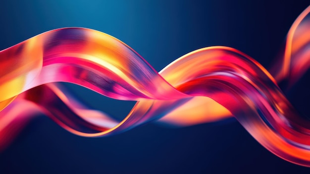 Abstract Red and Orange Swirling Ribbon on Blue Background