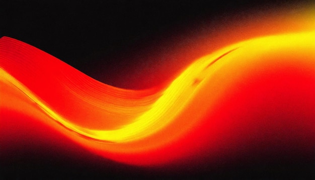 Abstract red orange yellow glowing grainy color gradient wave shape black background noise