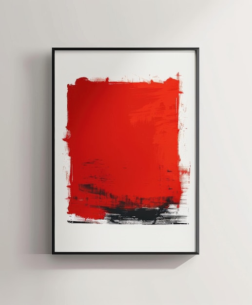 Photo abstract red painting in black frame