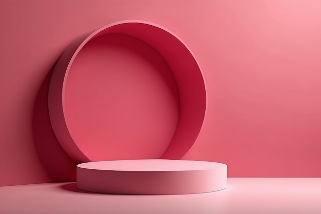 Abstract red pink cylinder pedestal podium Red pink empty room Shadow of window Vector rendering 3d shape Product display presentation Studio room concept Minimal wall scene