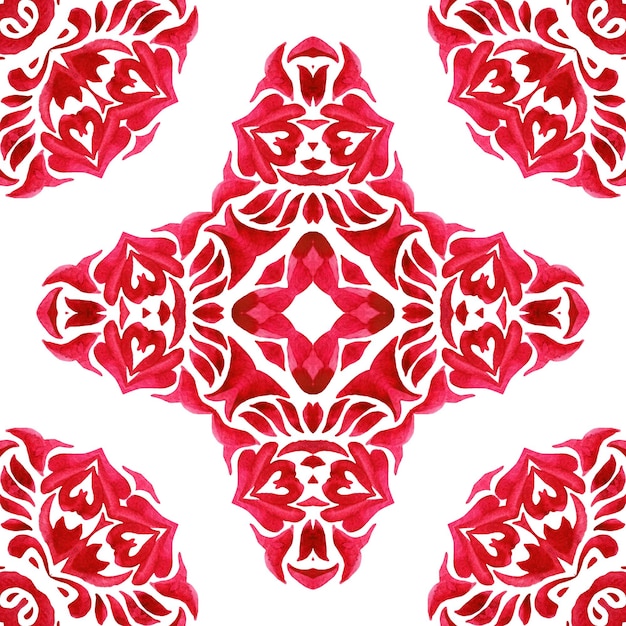 Abstract red seamless ornamental watercolor arabesque paint tile pattern for fabric and ceramics