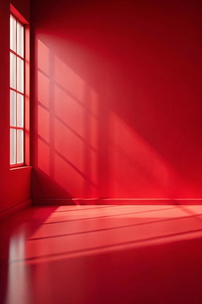 Photo abstract red studio background for product presentation backdrop with shadows of window for display product