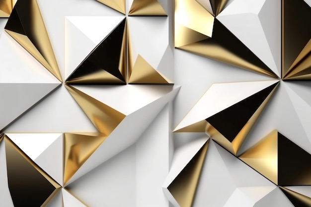 An abstract rendering of golden and white triangles in a 3D format Generative Ai