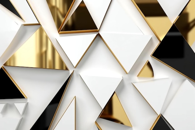 An abstract rendering of golden and white triangles in a 3D format Generative Ai