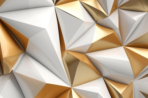 An abstract rendering of golden and white triangles in a 3D format Generative Ai