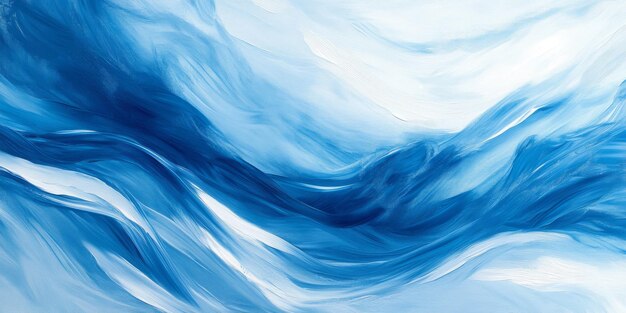 Photo an abstract representation of blue and white sea waves captured in oil paint medium