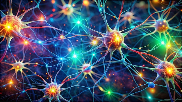 Photo an abstract representation of brain neurons with colorful glowing synapses connecting