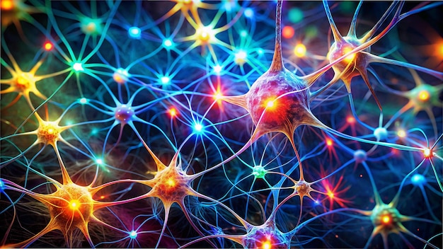 Photo an abstract representation of brain neurons with colorful glowing synapses connecting