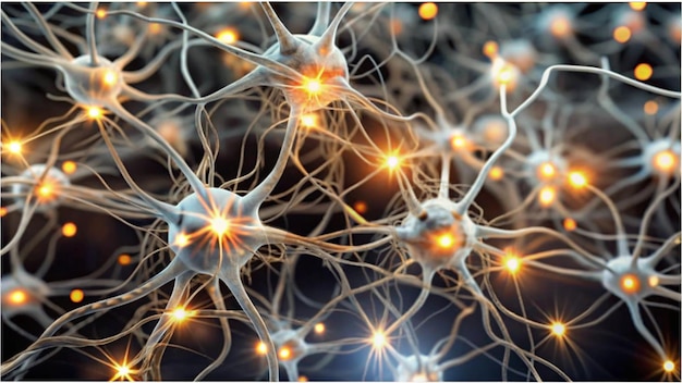 An abstract representation of brain neurons with colorful glowing synapses connecting