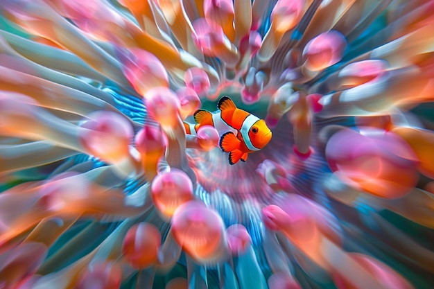 An abstract representation of colorful clownfish w generative ai