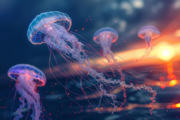 An abstract representation of jellyfish drifting i generative ai