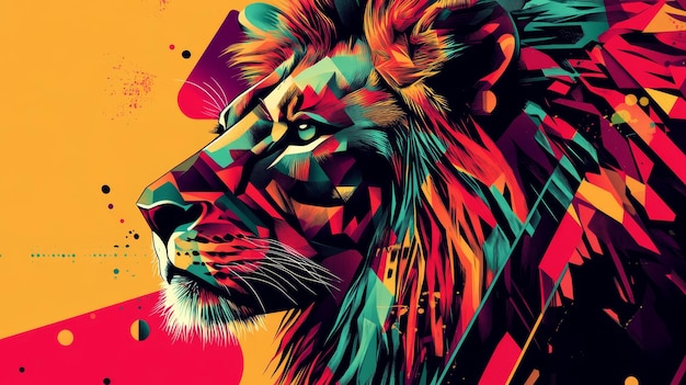 Abstract representation of a lion in vibrant colors and bold lines with a modern aesthetic