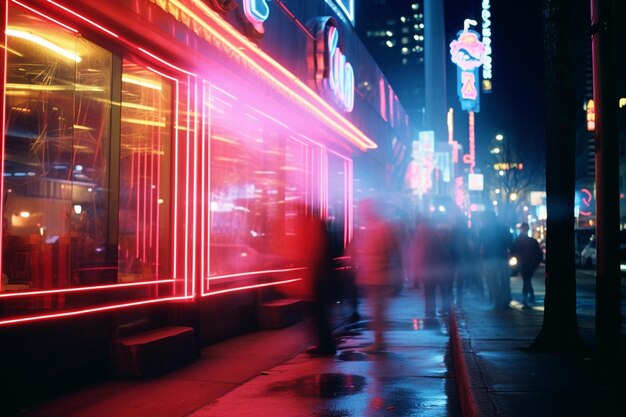 Abstract representation of a neonlit nightlife scene conveying the excitement and vibrancy of urba