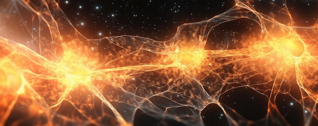 Abstract representation of neurons in a warm sunkissed golden hue in wide aspect ratio