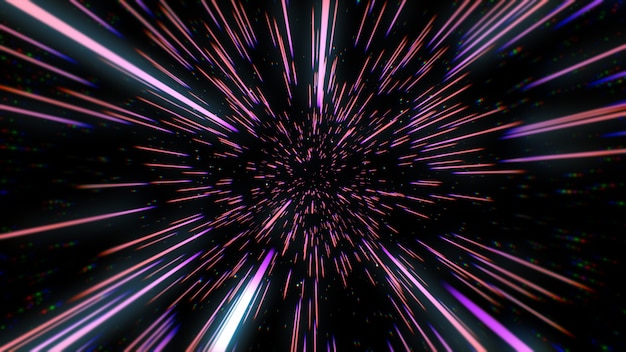 Abstract retro color of warp or hyperspace motion in blue star trail 3d illustration