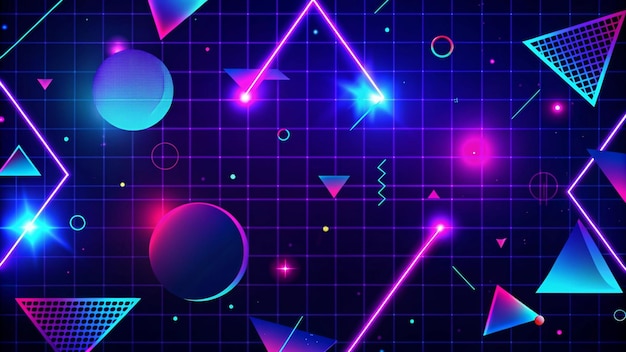 Photo abstract retro futuristic background with glowing neon shapes and grid