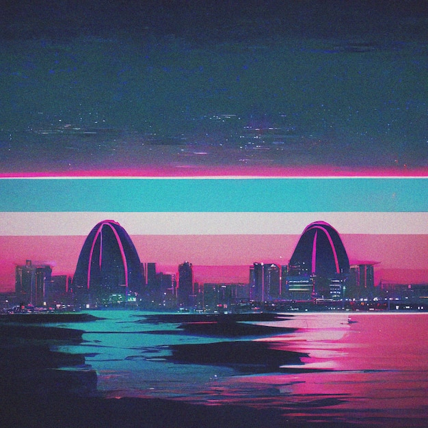 Abstract Retro futuristic scifi synthwave landscape in space with stars Vaporwave stylized 3D illustration for EDM music Ai render