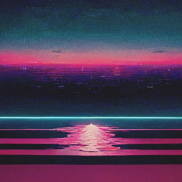 Abstract Retro futuristic scifi synthwave landscape in space with stars Vaporwave stylized 3D illustration for EDM music Ai render