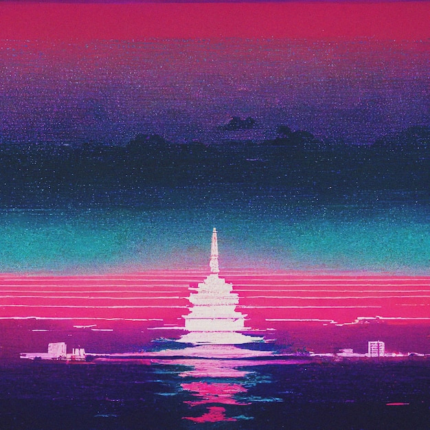 Abstract Retro futuristic scifi synthwave landscape in space with stars Vaporwave stylized 3D illustration for EDM music Ai render