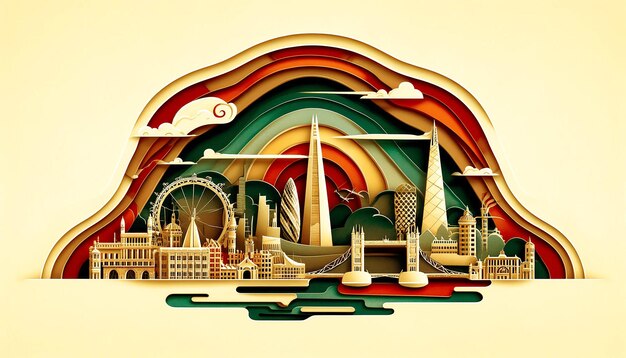 An abstract retro paper cutout style background that embodies the essence of the City of London