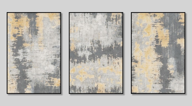 Abstract retro textured art triptych gray background cover design