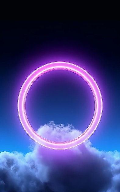 Abstract ring illuminated by neon light on a colorful background with clouds Generative AI