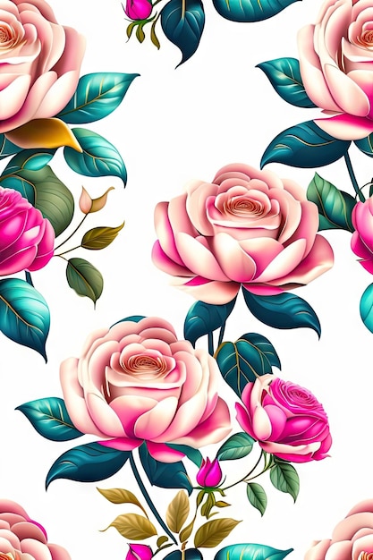 Abstract roses on white background Seamless botanical pattern