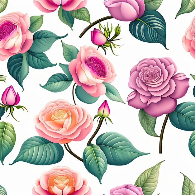 Abstract roses on white background Seamless botanical pattern