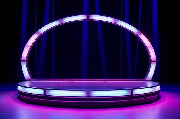 Abstract round podium illuminated with neon lamps