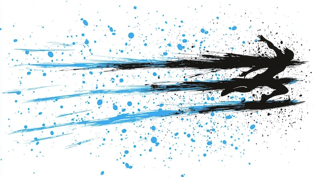 Photo abstract running silhouette with blue and black splatter paint