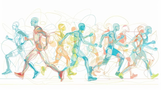 Abstract Running Silhouettes Teamwork and Speed A group of abstract runners in motion repr