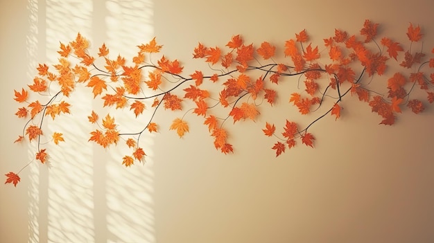 Abstract scene in autumn with maple tree leaves casting shadows on a wall