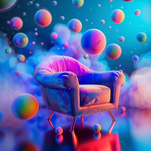 Photo abstract scene of a velvet chair with gradient colored shadows