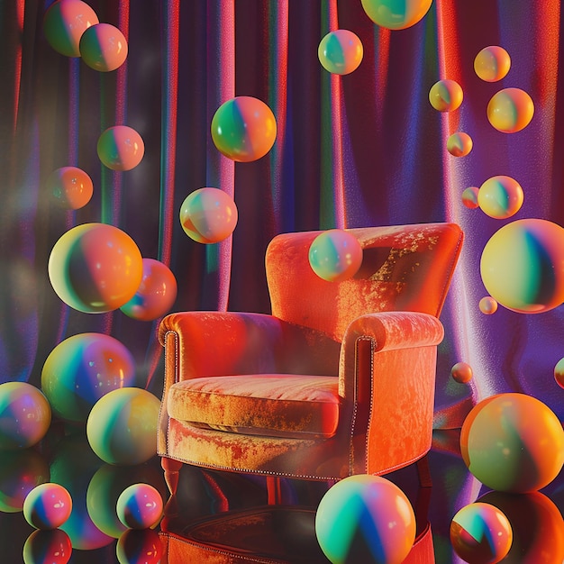 Abstract Scene of a Velvet Chair with Gradient Colored Shadows