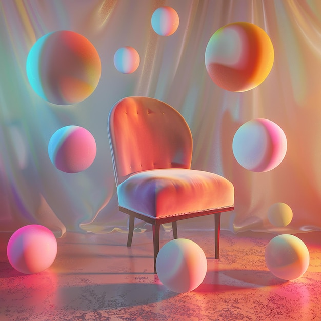 Photo abstract scene of a velvet chair with gradient colored shadows