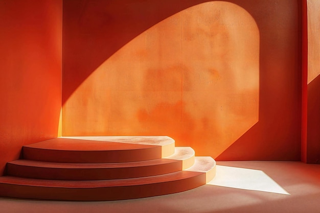 Abstract scene with stairs and orange wall render illustration