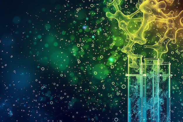 Abstract Science Background with Test Tubes and Glowing Particles