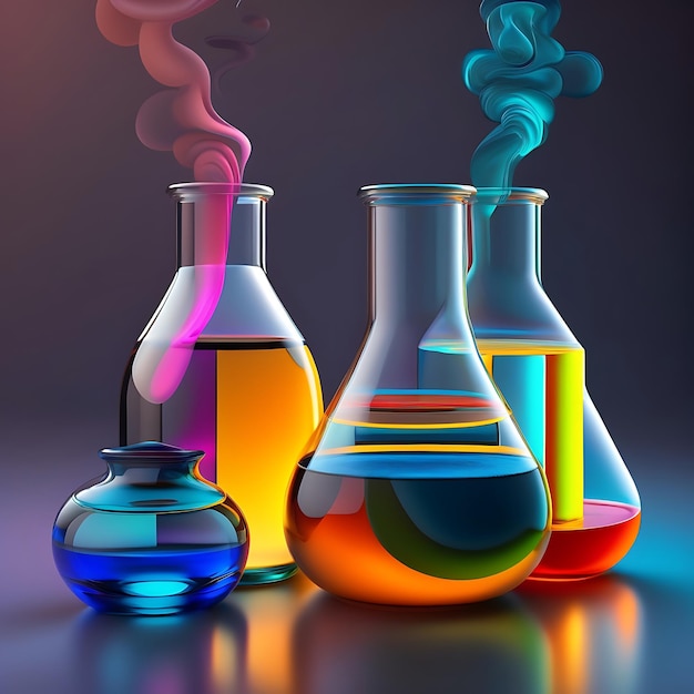 Abstract scientific beakers and bunson burners Bubbling concoctions and chemical reactions