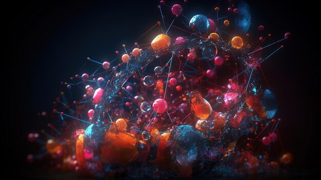 Abstract scientific concept with connected cells and particles Science microscopic background