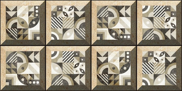 Abstract seamless mosaic pattern 3D ceramic tile for interior