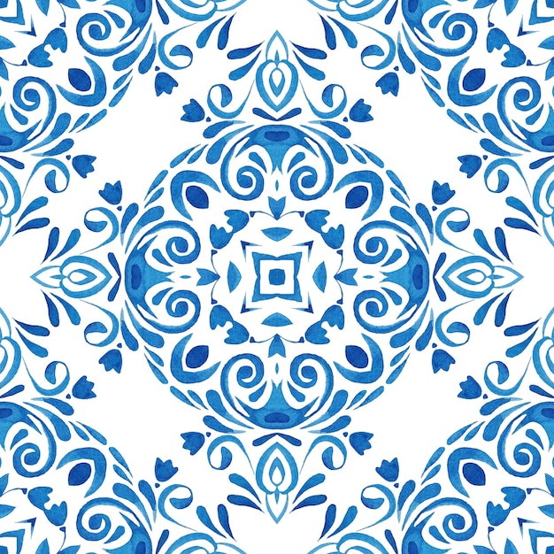 Abstract seamless ornamental watercolor damask arabesque paint pattern