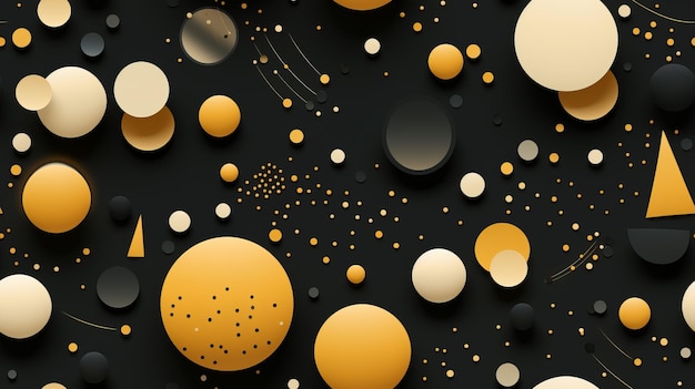 Abstract seamless pattern Background with yellow and black wavy lines and dots