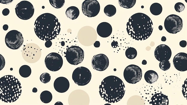 Abstract seamless pattern with black and beige circles on a white background