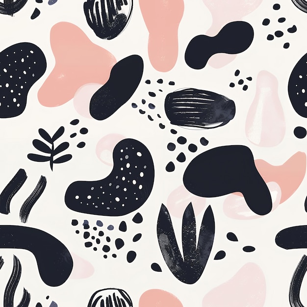 Photo abstract seamless pattern with black pink and white shapes