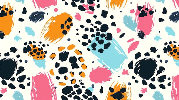 Abstract seamless pattern with brush strokes dots and animal print